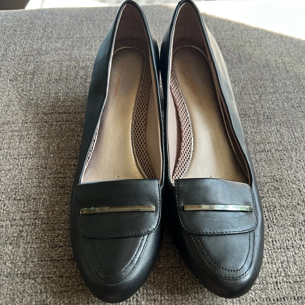 Easy Spirit Anti-Gravity Black Leather Loafer Pumps Low Block Heel Shoes 11M